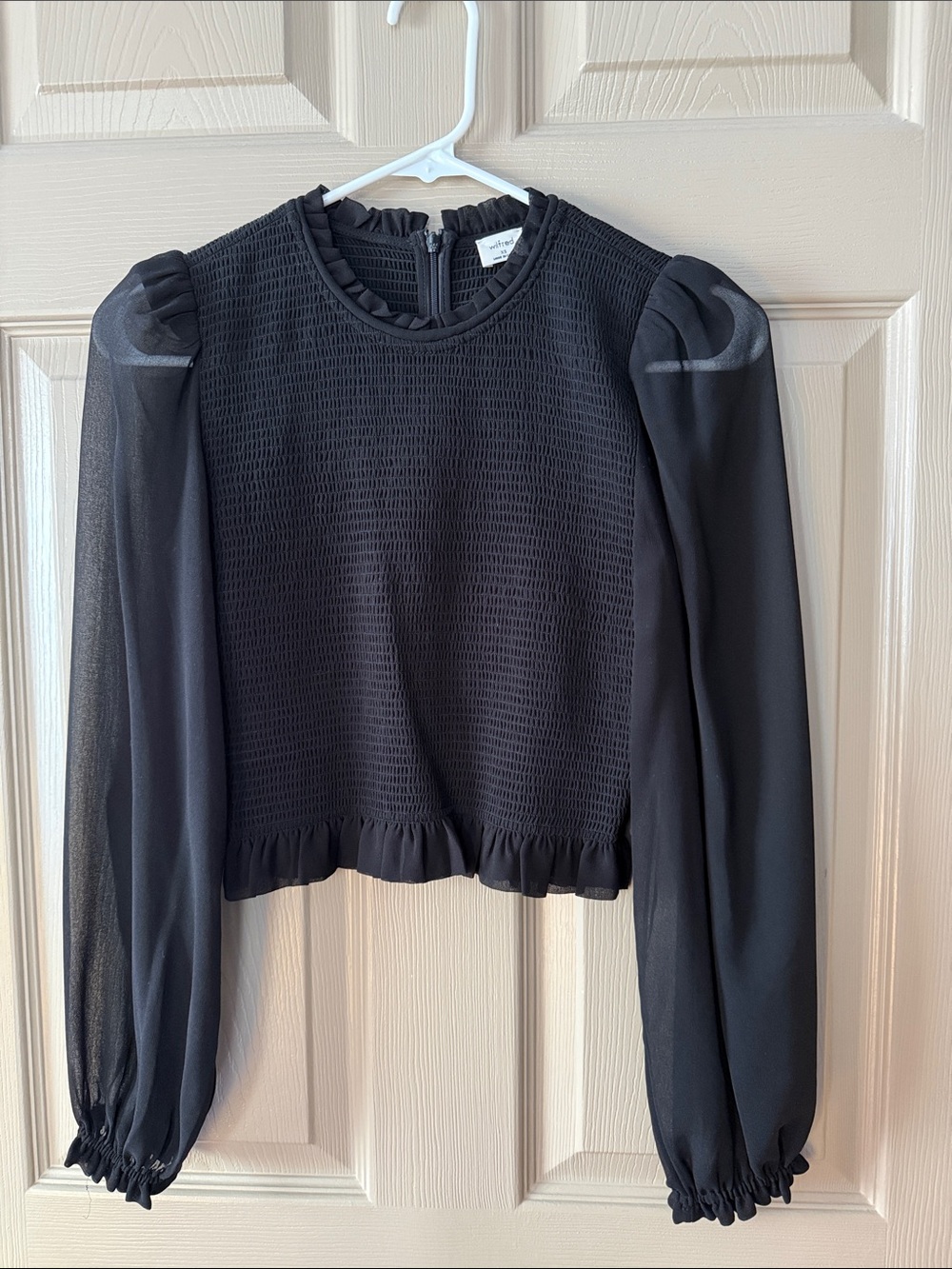 Wilfred Black Smocked Ruffle-Trim Blouse